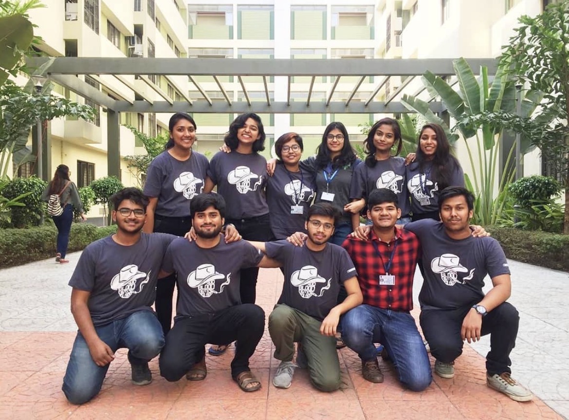 Cultural and Arts Society team in matching t-shirts, St. Xavier's University campus